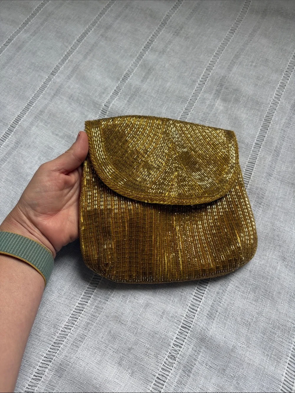 Tiffany Vintage Gold Beaded Lotus Flower Evening Clutch